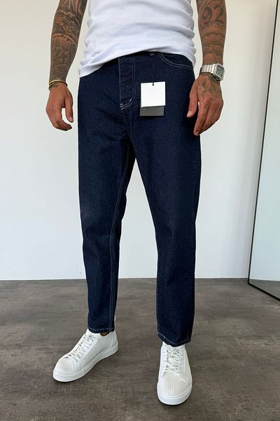 MADZEYMODA Ανδρικό τζιν παντελόνι Boyfriend Fit από ύφασμα Navy Blue KE-812