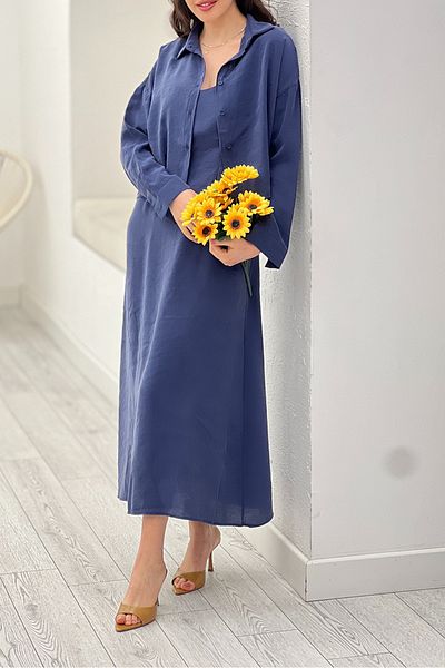 Suzi Dark Blue Color Hanger Dress Shirt Double Set 51153