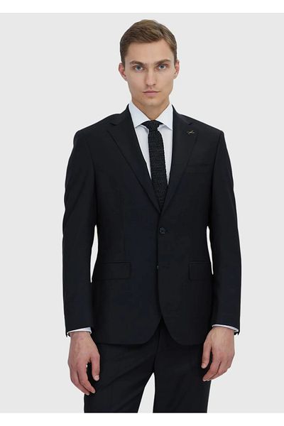 Ramsey Black Plain Modern Fit Wool Blend Suit