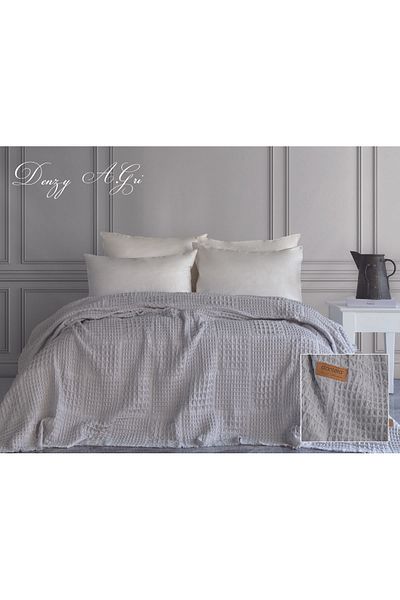 Dantela Denzy Waffle Bedspread - Light Gray