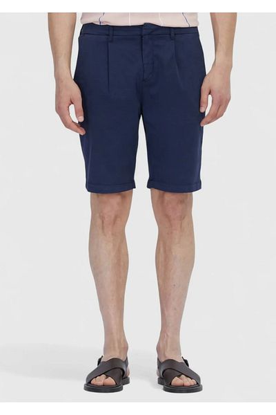 Ramsey Μπλε Navy Plain Woven Regular Fit Casual βαμβακερή μίξη βερμούδα