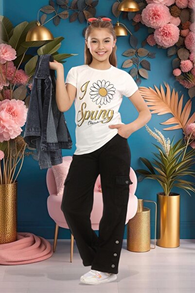 ASSAF Kız Pamuklu Şık 2'li Takım Kot Desenli Ceket & Kısa kollu Bluz