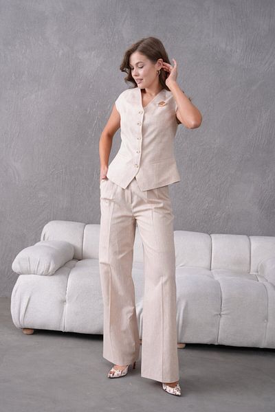 nodilife Women's Suit with Brooch Linen Vest Beige