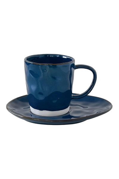 EasyLife 2-Piece Scratch-Resistant Finish Porcelain Tea Cup and Saucer Set Blue 250ml