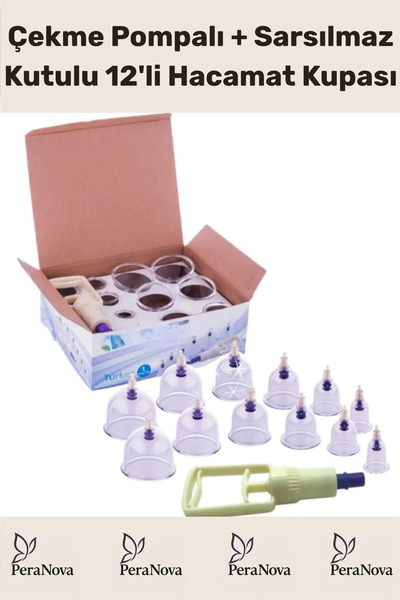 Genel Markalar Çekme Vakum Pompalı Sarsılmaz Kutulu Selülit Yağ Çatlak Giderici Masaj Aleti 12'li Hacamat Kupa Seti