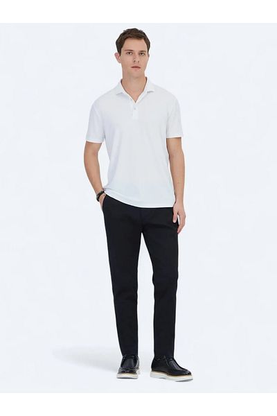 Kip White Jacquard Polo Neck T-Shirt