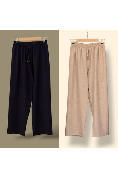 ENDAMIM 2-Piece Linen Pant Large Size Comfortable Fit Without Bucket with Elastic Waist