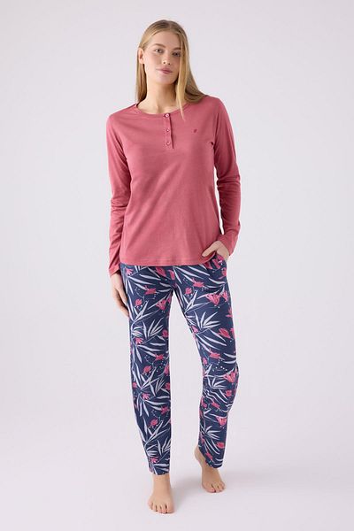 Pierre Cardin Paris 8903 Women's Flower Pattern Lapel Button Long Sleeve Pajamas Suit
