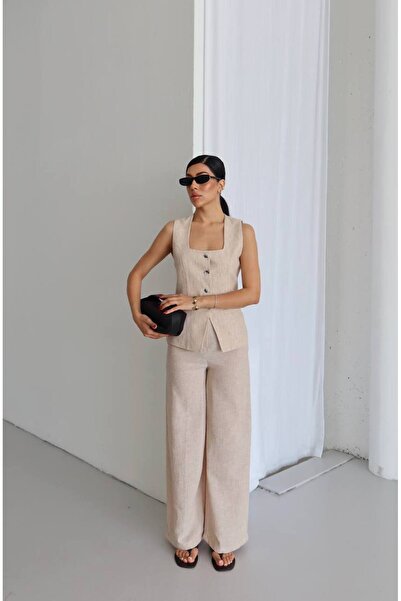 ZF BUTİK Σετ δύο τεμαχίων από λινό με τετράγωνο γιακά