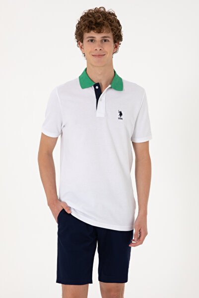 U.S. Polo Assn. Tricou alb cu gât polo pentru bărbați 50306809-VR013
