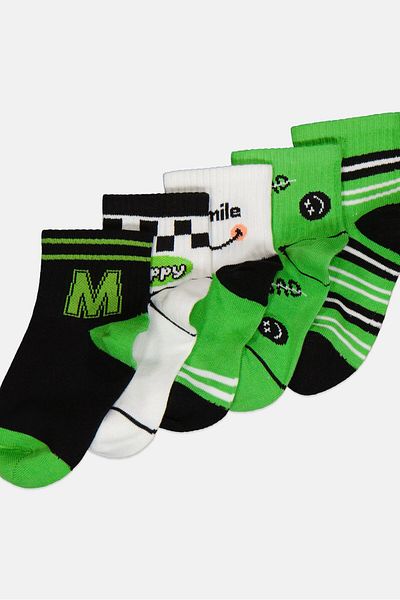 RBX Kids Boy 5 Pairs Printed Outdoor Socks Set, Multicolor