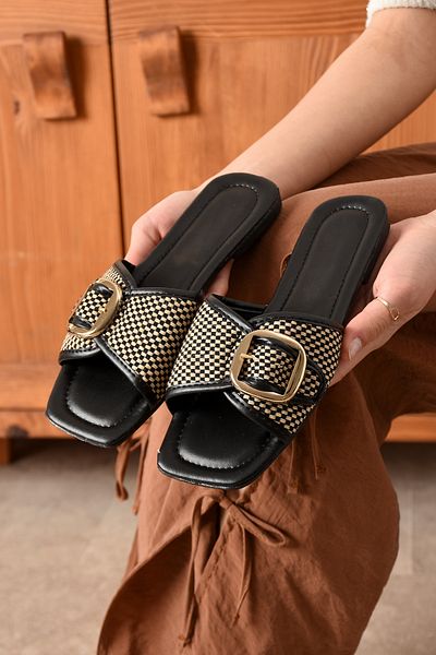 eformoda by emre yılmaz Women's Buckle Slippers Casual Stylish Straw Comfortable Soft Bundle Guest Sea Home Beach Sl01