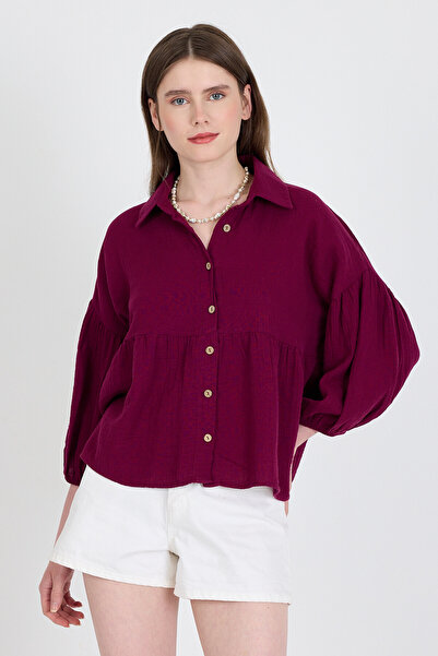 Rays Claret Red 100% βαμβακερό λινό πουκάμισο με κουμπιά 4783A