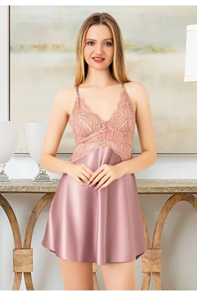 Miss Laris Lingerie Satin Women's Nightdress with Strap