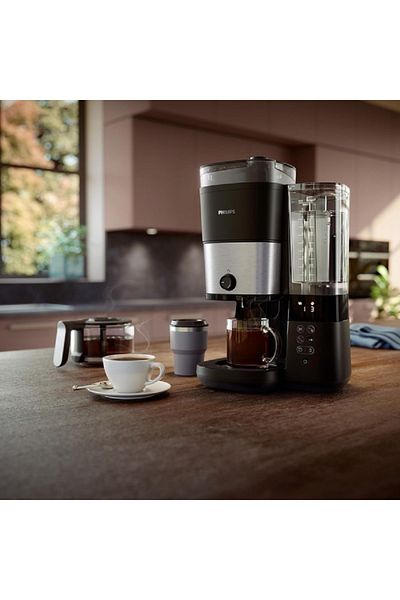 Philips All-in-1 Brew Drip Coffee Maker with Built-in Grinder Black and Silver 1.25 Liter