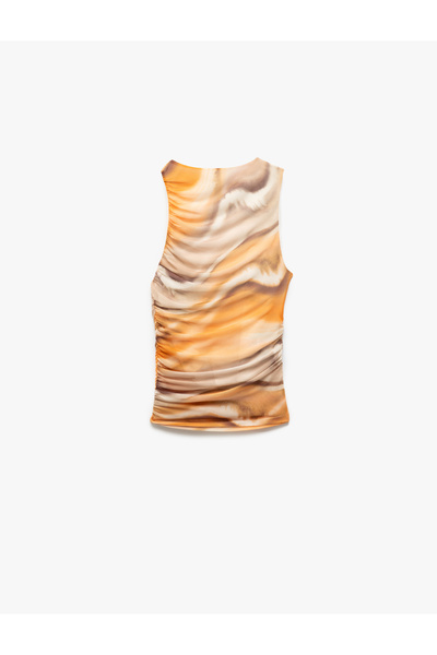 Koton X Sima Tarkan - Draped Crew Neck Tie-Dye Patterned Sleeveless Tulle Blouse