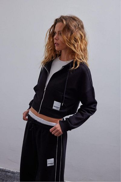 bases. Zippered Crop Sweatshirt with Fleece Inside