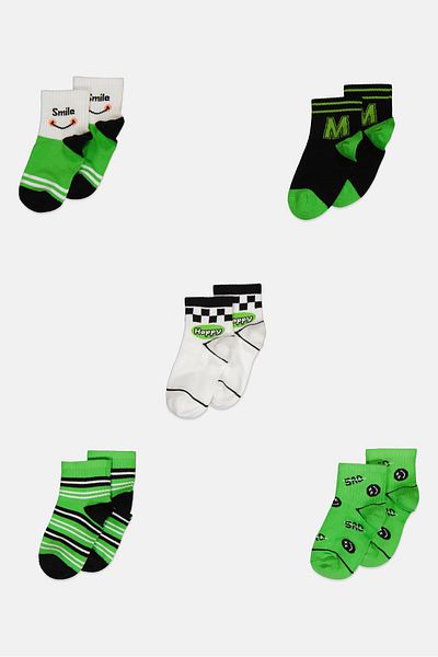 RBX Kids Boy 5 Pairs Printed Outdoor Socks Set, Multicolor
