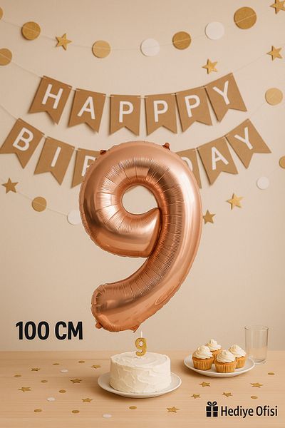 hediyeofisi Foil Balloon Number 9 Helium Balloon 100 Cm Rose Color - 9 Years Old Balloon - 9 Years Old Balloon -9 Number Balloon