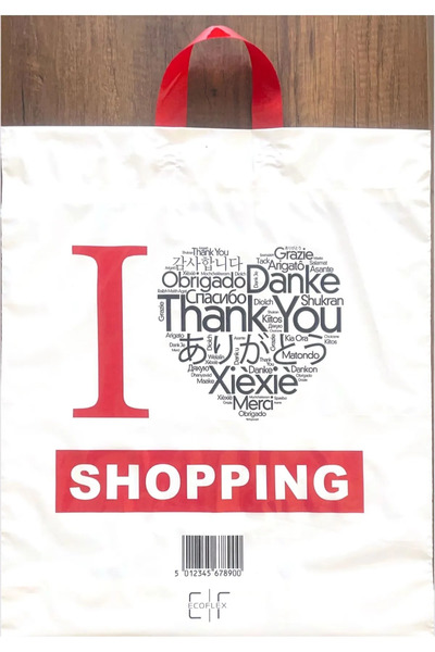 Ecoflex Yumuşak Saplı-kulplu-takviyeli Mağaza Poşeti Thank You Shoppıng Kalp ...