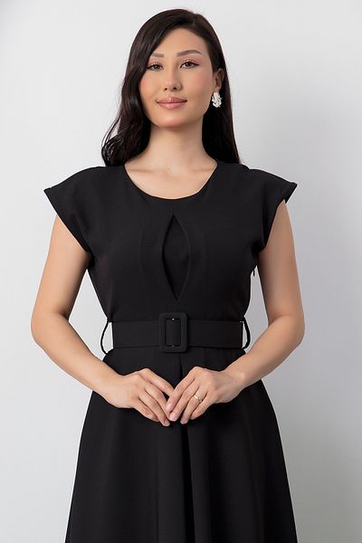 PULLIMM Rochie cu centură plisată cu decolteu rotund 2025-4236