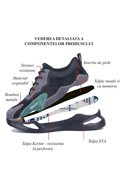 Safedy Ghete de protecție, respirabile, flexibile, grad de siguranță SBP, vârf metalic, talpă Kevlar, gri-verde, EU 44