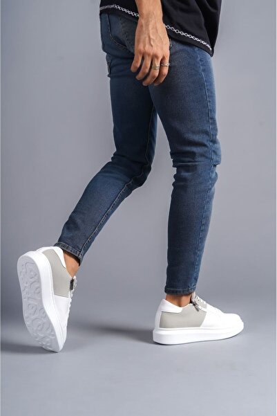 EBRUS TREND Et155 Warrior Lace-Up and Zipper Skin Suede Men's Casual Sneaker Shoes Bt - White/Gray