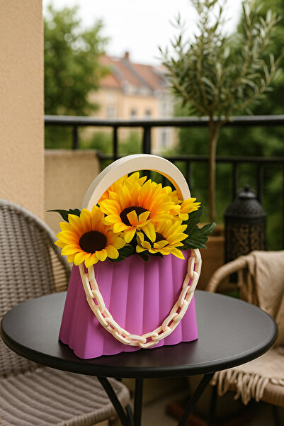 Asel Modern 3D Çanta Saksı Gibi Sergile, Çanta Gibi Taşı Çiçekler Fiyata Dahil Değildir