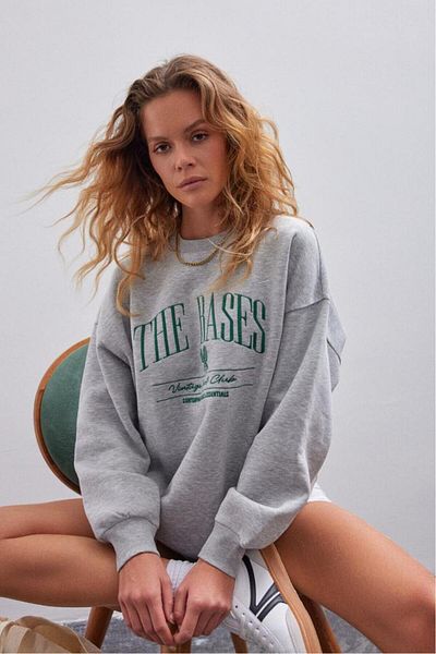 bases. Women's Embroidered Crew Neck Fleece Sweatshirt