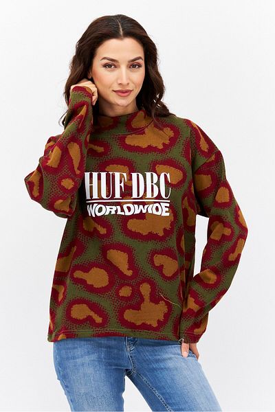 HUF Women Mock Neck Long Sleeve Allover Print Sweatshirt, Multicolor