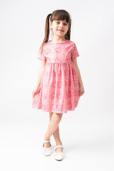 BUUFUU Summer Short Sleeve Heart Printed Girl's Dress