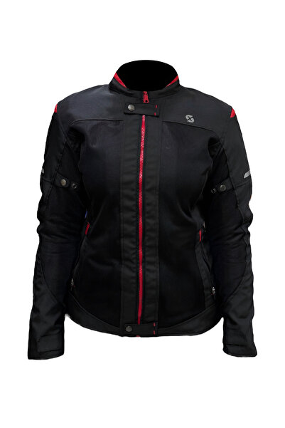 Xspeed Luna Yazlık Fileli Korumalı Kadın Motosiklet Montu Yeni Sezon Siyah Kırmızı