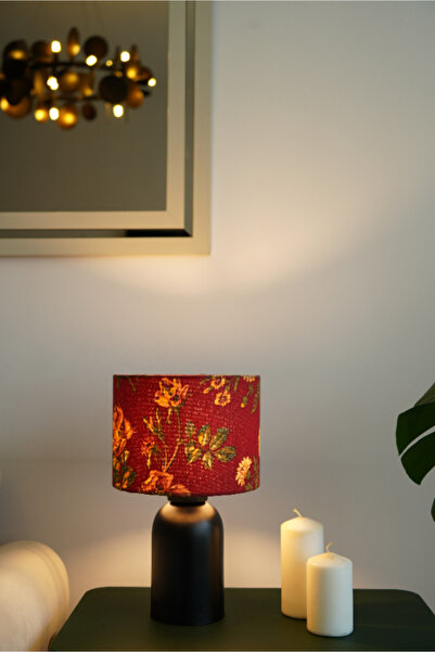 resinglight Siyah Ayaklı Özel Baskı Kumaş Şapkalı Şık Yatak Odası Salon Abaju...