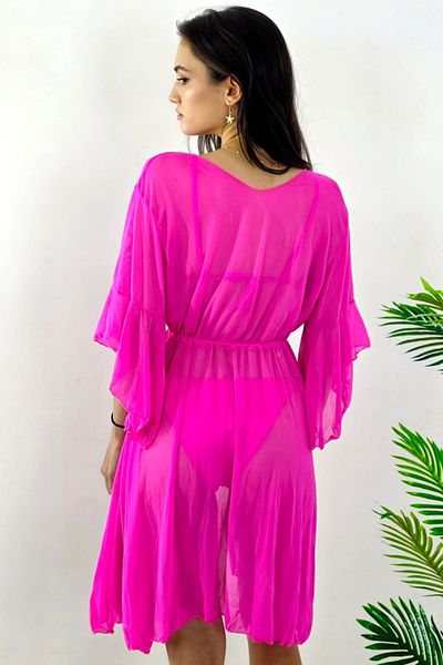 FashionForYou Cardigan scurt de plajă NaLLa, cu volane și șnur în talie, fuchsia, S