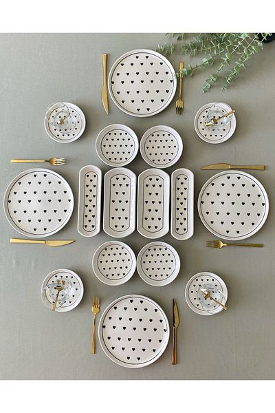 VENÜS HOME DECORATION Black Heart 16 Piece Breakfast Set for 4 People