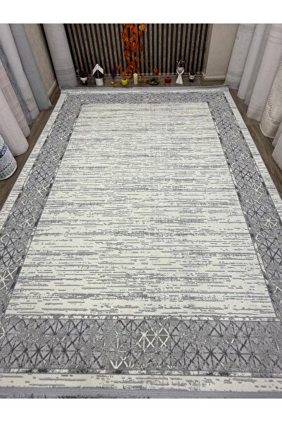 Nehir Modern Gri Geometrik Desenli Halı - 200x290 cm
