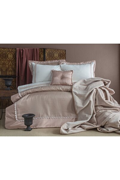 CENGİZ ÇEYİZ Safran Blush Çeyiz Seti Battaniyeli %100 Pamuk Nevresim 10 Parça