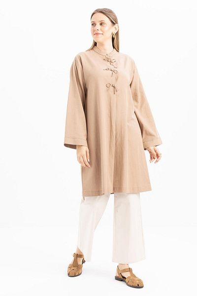 ALLDAY Mink-Half Patched Tie Linen Tunic
