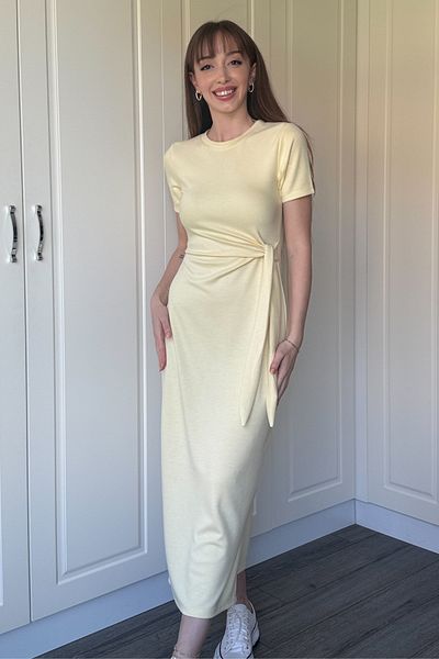 Dilay Gökoğlu Butik Rochie Midi Modal Galbenă cu șireturi