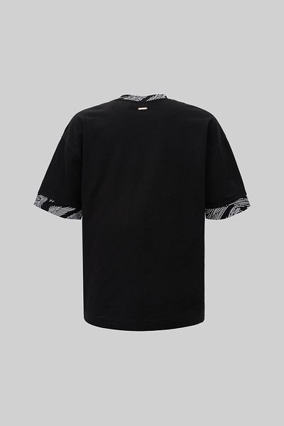 Machinist Men's Collar and Sleeve Edge Printed Oversize Black T-Shirt