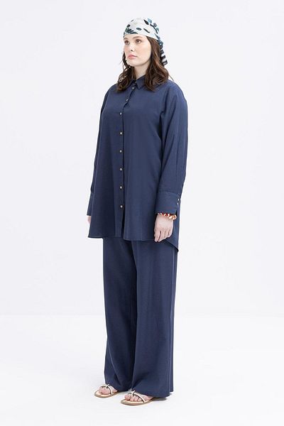 ALLDAY Λινό πουκάμισο Indigo-Cuff Slit με λεπτομέρεια Plus Size