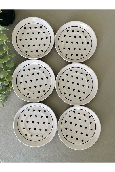 VENÜS HOME DECORATION Love Black Heart 6-Piece Tea Plate