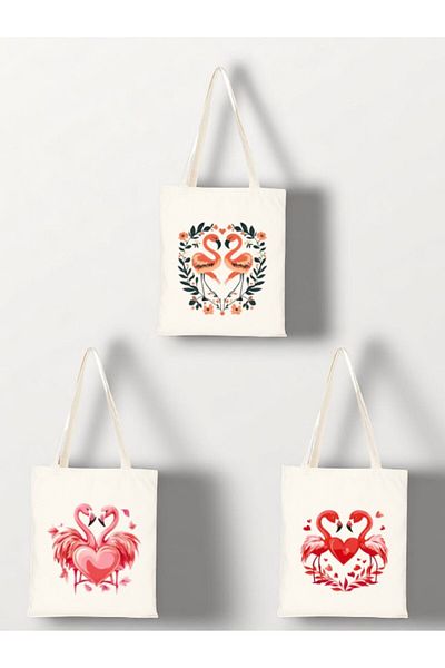 lili hediyelik Flamengo and Heart Printed Cloth Bag 3-Piece Shoulder Bag - Women's Bag