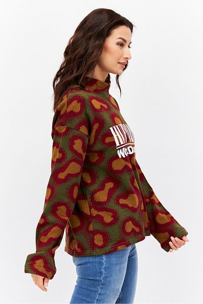 HUF Women Mock Neck Long Sleeve Allover Print Sweatshirt, Multicolor