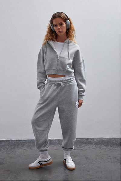 bases. Grimelange Zippered Crop Sweatshirt with Fleece Inside