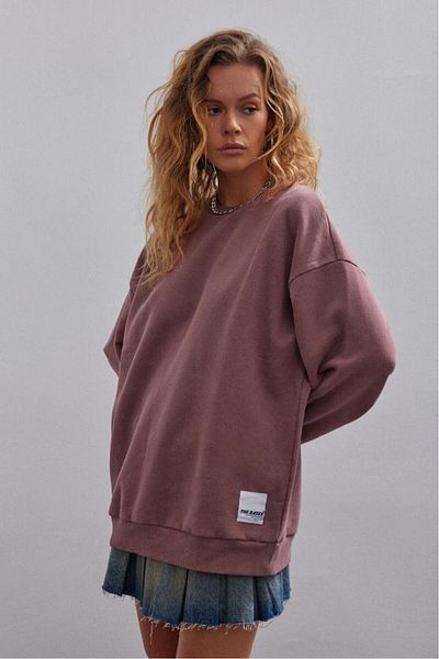 bases. Dusty Rose Faded Effect Basic Crew Neck Oversize Sweatshirt with Inner Fleece
