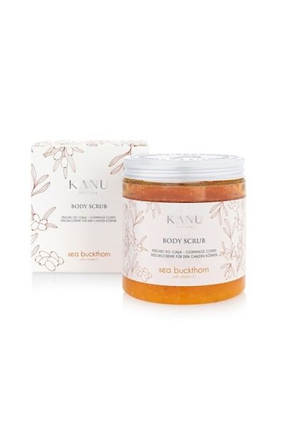 Kanu Nature Scrub de corp cu cătină și vitamina E, Kanu Nature, cristale de sare și ulei hrănitor, 350 g