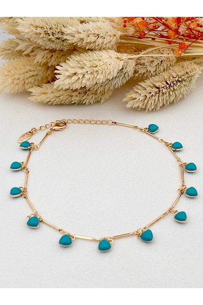 Siya Silver Turquoise Stone Heart Steel Anklet - Natural Stone Anklet