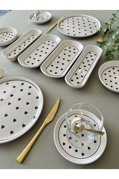 VENÜS HOME DECORATION Black Heart 10 Piece Breakfast Set for 2 People