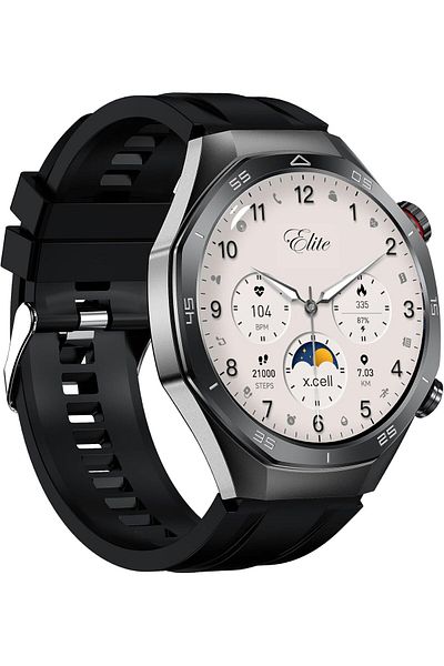 X.Cell Elite7 Smartwatch, 1.52" HD, BT Calling, Wireless Charging, IP67,7-Day Battery,Gun Frame Black Strap
